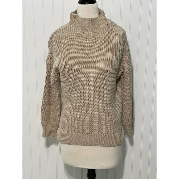 Cupcakes & Cashmere Turtleneck Ribbed Sweater Knit Pullover Tan XS Extra Small - Picture 11 of 11